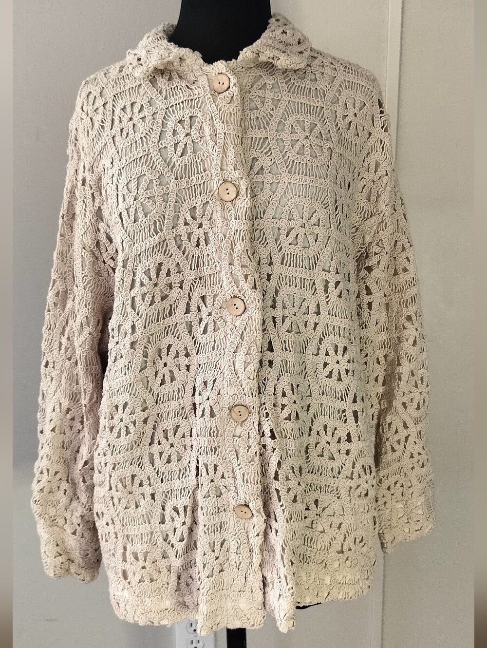 ILLA ILLA Cream Crochet Button-Front Cardigan